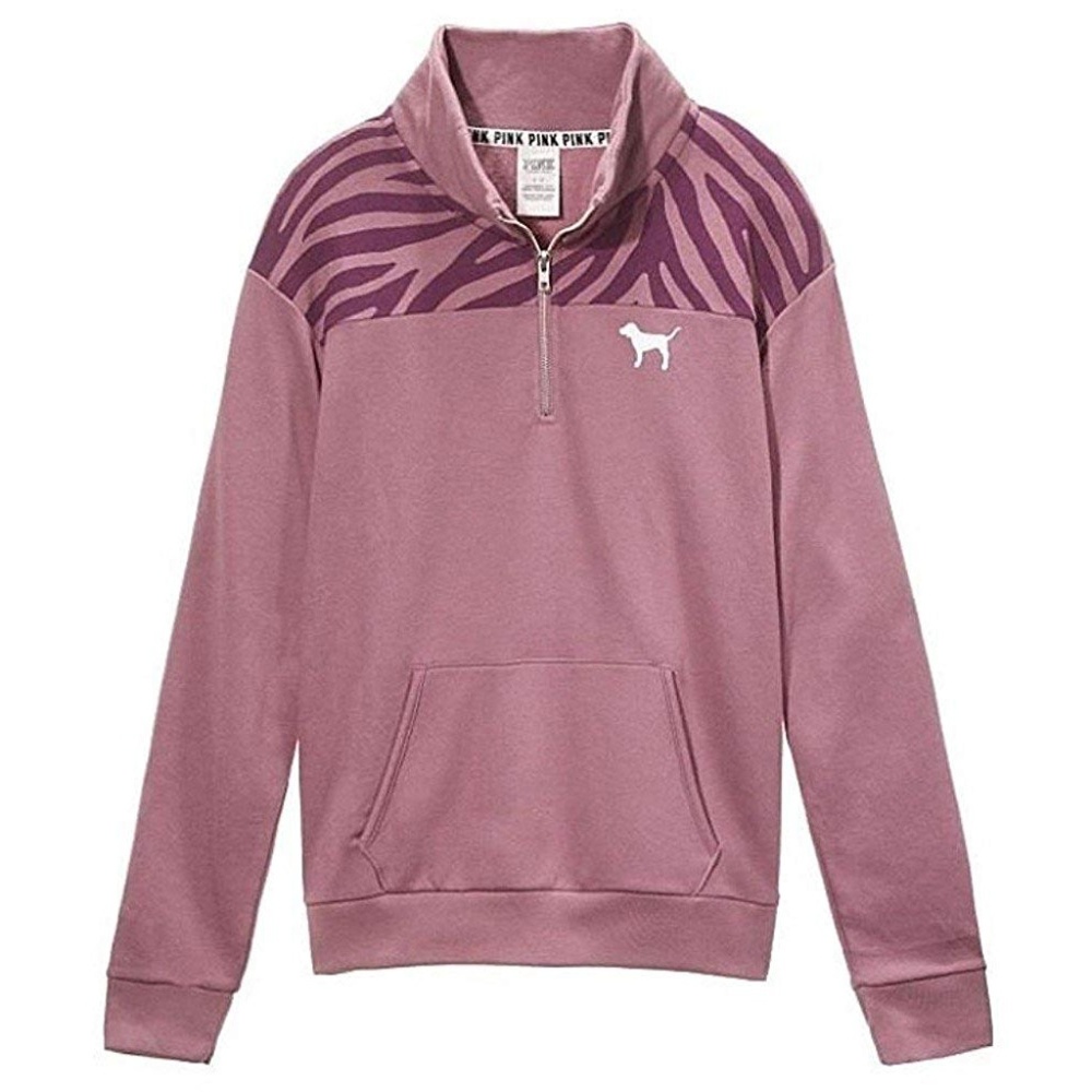 VS PINK Boyfriend Half Zip Mauve Zebra NIP M